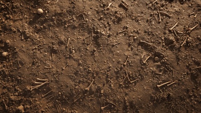 Earthy surface with sporadic bones and twigs. Artificial intelligence image