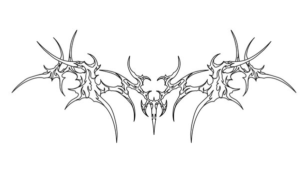 Neo tribal cyber gothic fire ornament abstract symmetrical shapes, blackwork styles vector design for tattoo, streetwear, dark aesthetics decoration