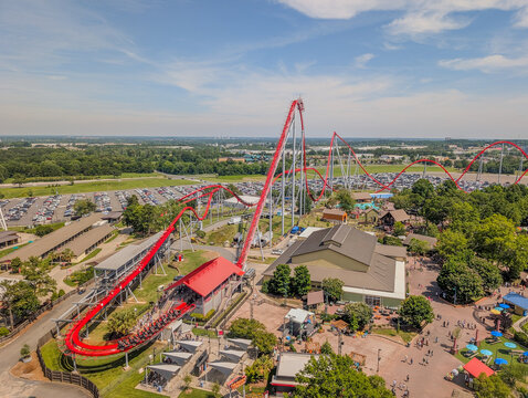 Aerial View Of Roller Coaster Theme Park