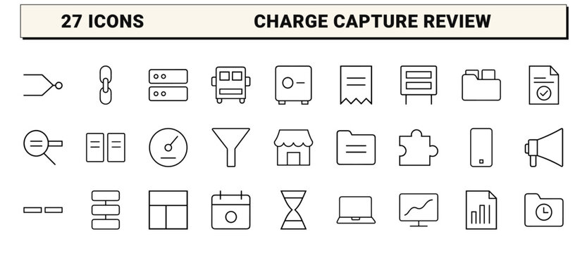 Medical billing line icon set. Vector pictograms of revenue, compliance, healthcare, and audit elements, thin linear illustration.