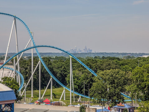 Aerial View Of Roller Coaster Theme Park