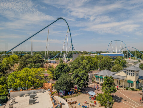 Aerial View Of Roller Coaster Theme Park
