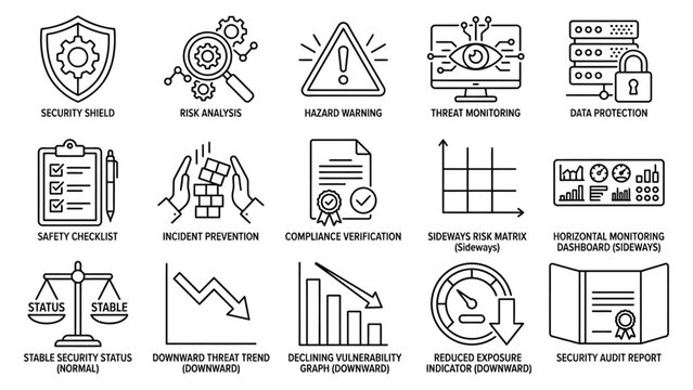 Collection of security and protection icons and symbols.