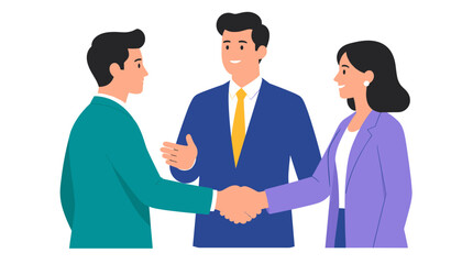 Obraz premium Business professionals shaking hands in a professional trio setting.