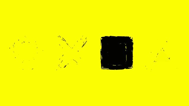 Minimalist Geometric Shapes Featuring Distressed Black Ink Textures on Vibrant Yellow Background for Graphic Design Projects