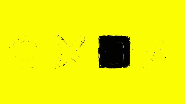 Minimalist abstract design featuring a bold black square and textured graphic elements on a vibrant yellow background for modern artistic projects