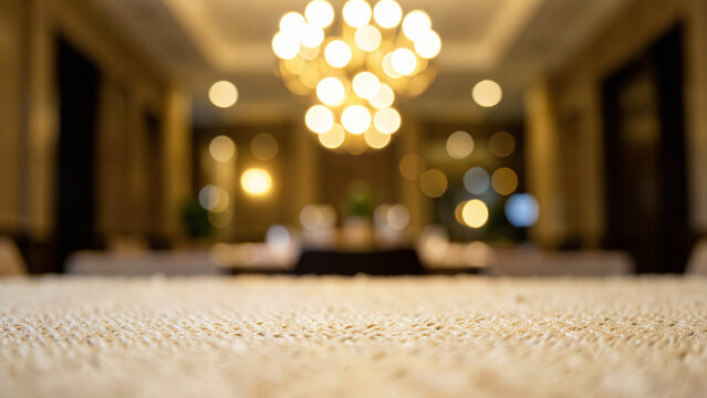 Lifestyle interior dining fabric surface with warm bokeh lights and plush texture