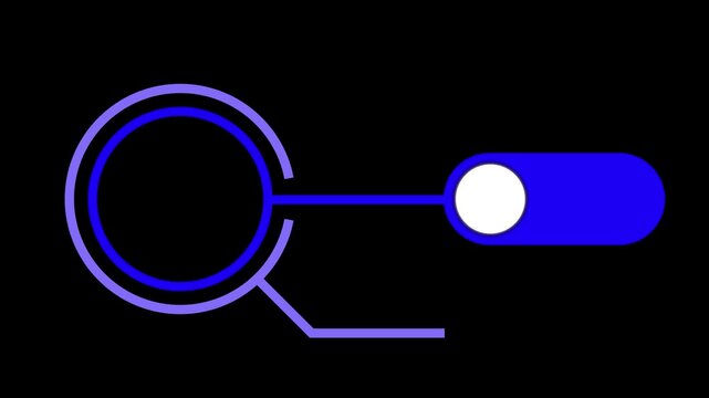 Animated blue concentric circles morphing into three text banners on black background. Ideal for UI lists, options, and infographic templates.
