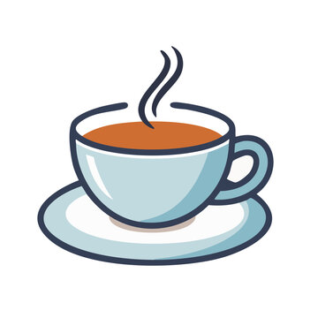 Flat illustration of a steaming cup of tea on a saucer