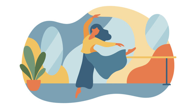 Woman dancing alone in studio with barre