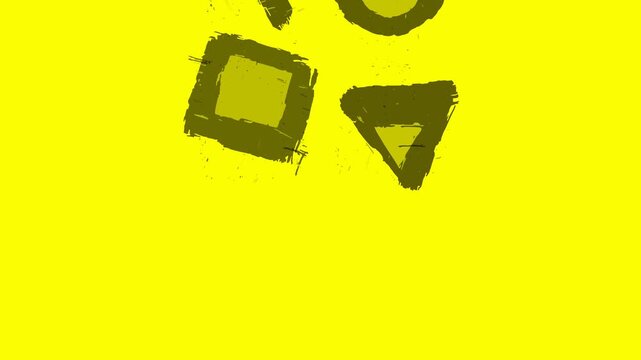 Abstract Hand Drawn Geometric Shapes Pattern Featuring Vibrant Yellow Background And Textured Elements For Creative Design Projects