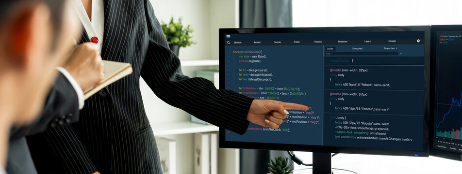 Software development programming on computer screen for brisk application and program coding