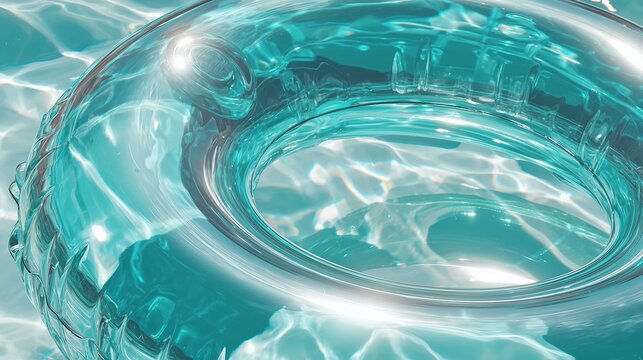 Close-up of a transparent inflatable pool ring texture in sunlight