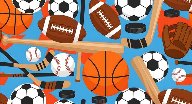 Sports seamless pattern background with various balls icons illustration