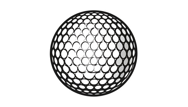 Isolated golf ball dimple pattern illustration, black and white outline graphic, sports equipment detail