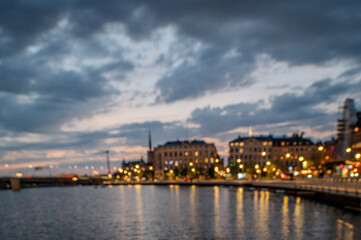 Fototapeta premium Stockholm Waterfront Bokeh Abstract At Blue Hour