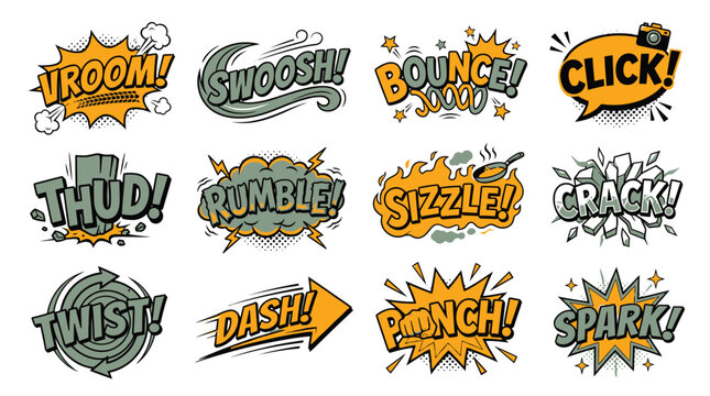 Action motion sound effects like Thud and Rumble.