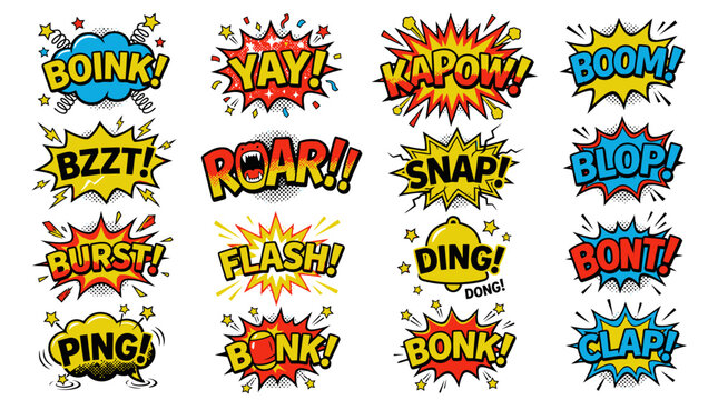 Bright Boink and Yay comic sound effect illustrations.