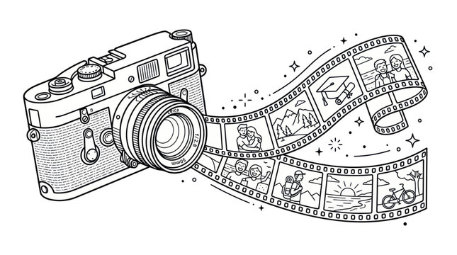 camera with film strip, photography concept