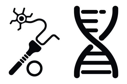 Genetic engineering and neural network technology concept icons with genetics