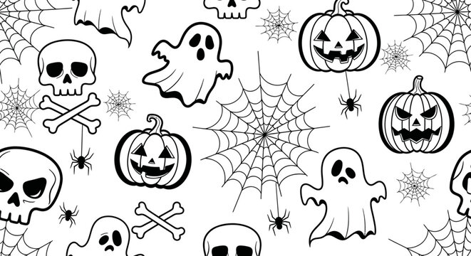 Black and white Halloween icons set.
