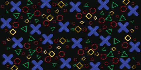 Background design with game console symbol pattern. Icons triangle, circle, cross and square. Game controller © faisol
