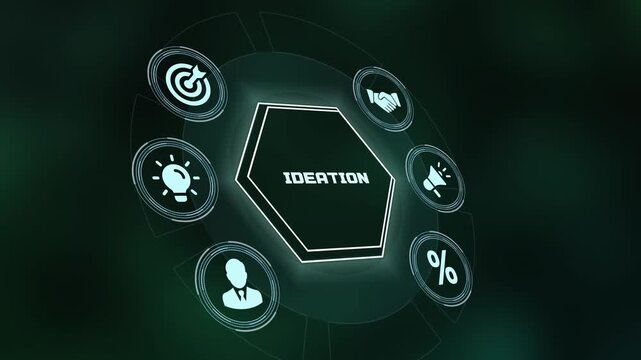 Virtual technological screen representing the ideation phase and brainstorming process.