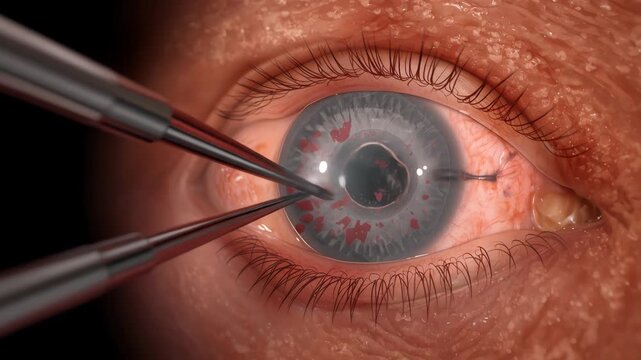 Contact lens removal with tweezers.