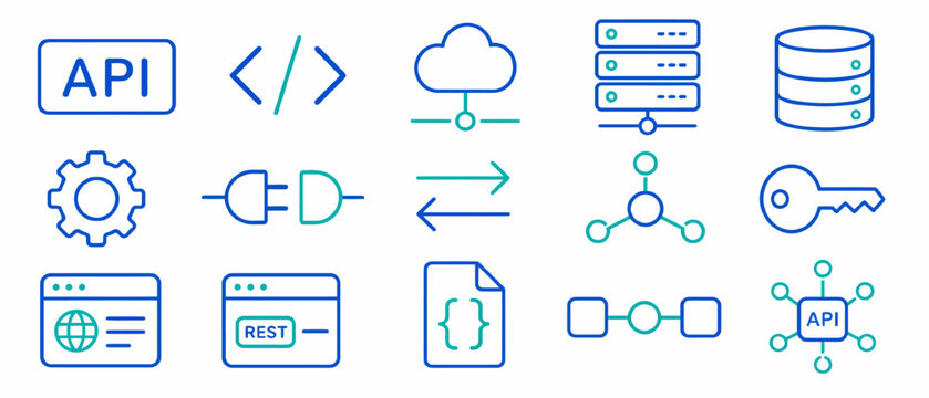 Software interface and api integration line icons