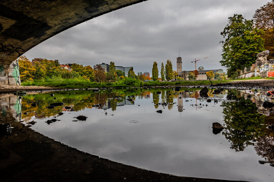 Munich Isar River Bridges And Urban Waterfront