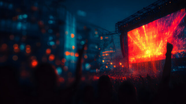 Large outdoor fan zone with giant screen and international supporters, football celebration concept