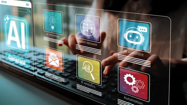 Futuristic Keyboard Interaction with AI Tools and Technologies Highlighting Innovation, Automation, and Data Analytics on a Digital Interface Sigmoid