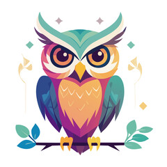 Obraz premium Colorful flat design owl illustration on a branch
