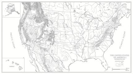 Topographic Map of the United States: Mountains, Rivers, and Landforms © Denso
