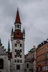 Fototapeta premium Munich Viktualienmarkt Street With Historic Tower View