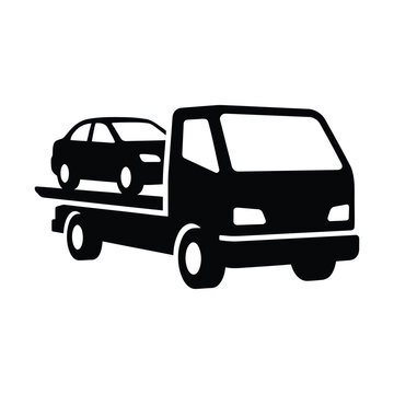 Tow truck icon flat style black and white vector illustration on white background.