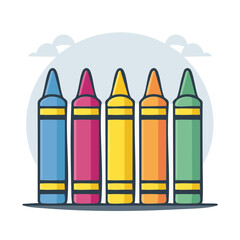 Fototapeta premium Row of colorful crayons with clouds in the background
