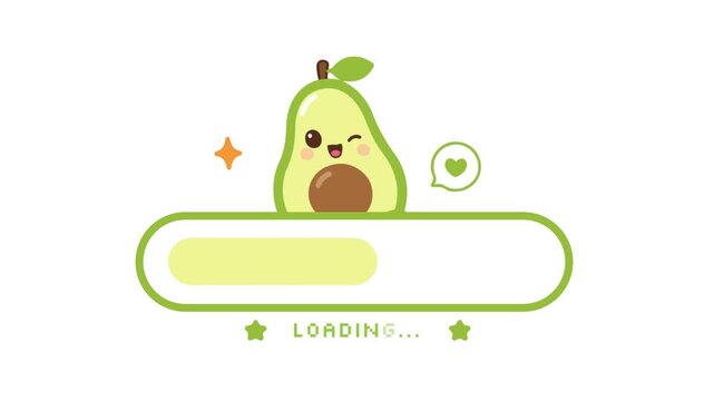 Cute avocado loading bar illustration with heart bubble kawaii progress concept for app interface