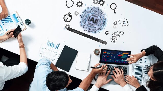 Collaborative Workspace with Artificial Intelligence Graphics on Laptop During Team Meeting for Data Analysis and Business Planning in Modern Office Environment. Entropy.