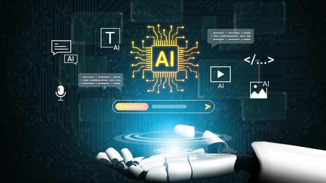Futuristic AI Concept with Robotic Hand and Digital Interface Representing Technology, Innovation, and Machine Learning Capabilities Gluon.