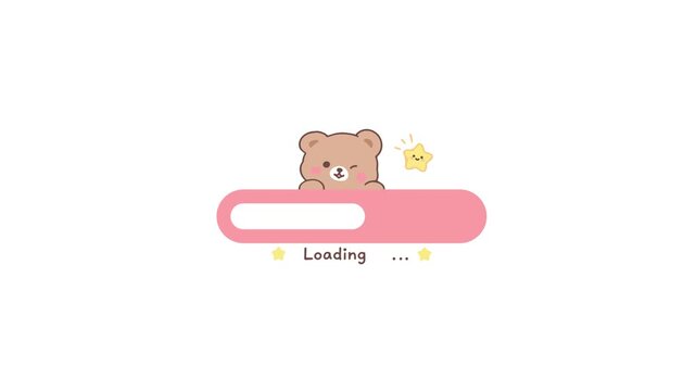 Cute bear loading bar illustration with star character for app interface