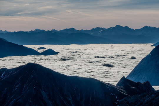 Zugspitze Snowy Alpine Peaks Above Cloud Inversion
