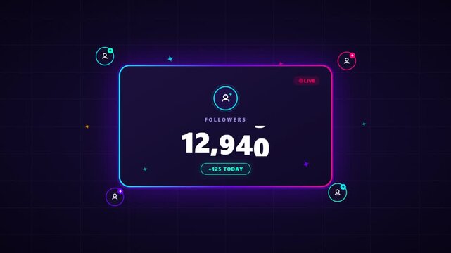 Futuristic Neon Live Follower Counter Animation with Rolling Numbers.