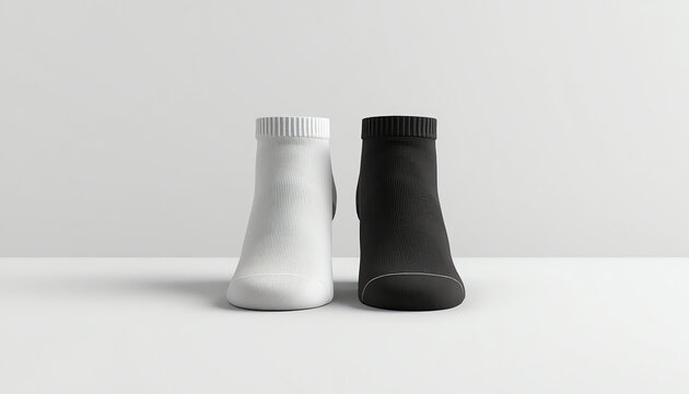 Blank black and white low cut socks on tiptoe mockup