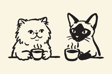 Cats drinking coffee Vector © Jrdesign0