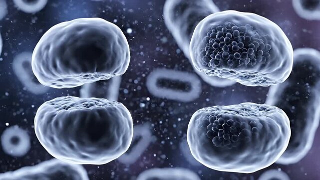 Microscopic View of Bacteria Cells Dividing and Multiplying in a Fluid Medium.