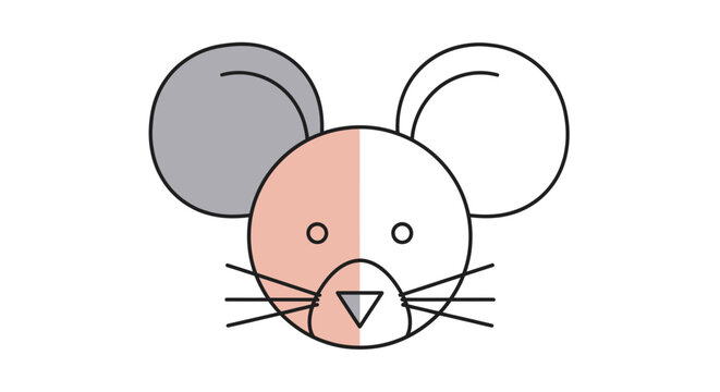Colorful cartoon mouse face illustration.