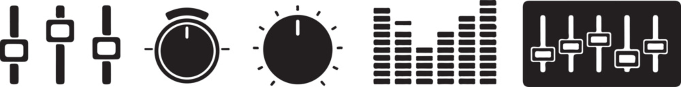 Collection of various audio mixer and equalizer control panel icons for music production software  sound engineering tools