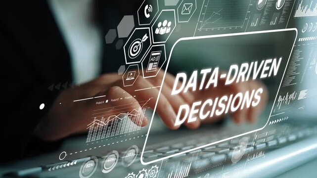 Business Professional Analyzing Data with Keyboard for Data-Driven Decisions in Modern Office Environment. Asymptotic smart data analytic.