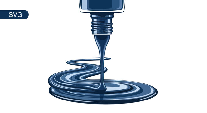Bottle pouring dark blue liquid.